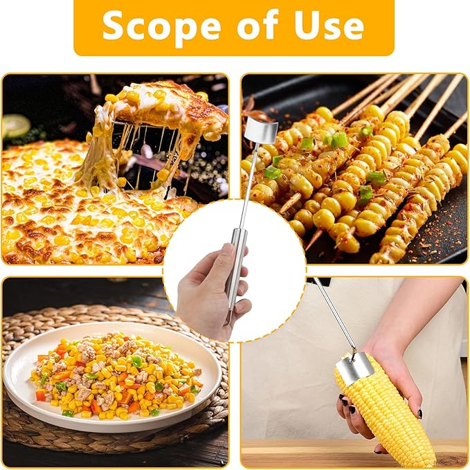 2PCS Corn Cob Stripper Tool - Long Handle Stainless Steel Corn Peeler for Corn on the Cob, Quick & Easy-to-Use Corn Cutter, Ideal for Kitchen Salads Tacos, 9.8×1.57×1.06in