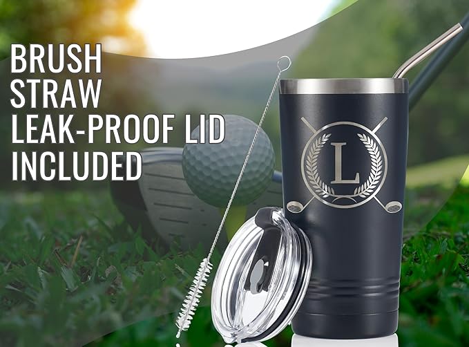 Onebttl Golf Gifts for Men with Initial for Golfer & Golf Lovers, 20oz Travel Mug, Perfect Gifts for Men, Birthday, Christmas - L