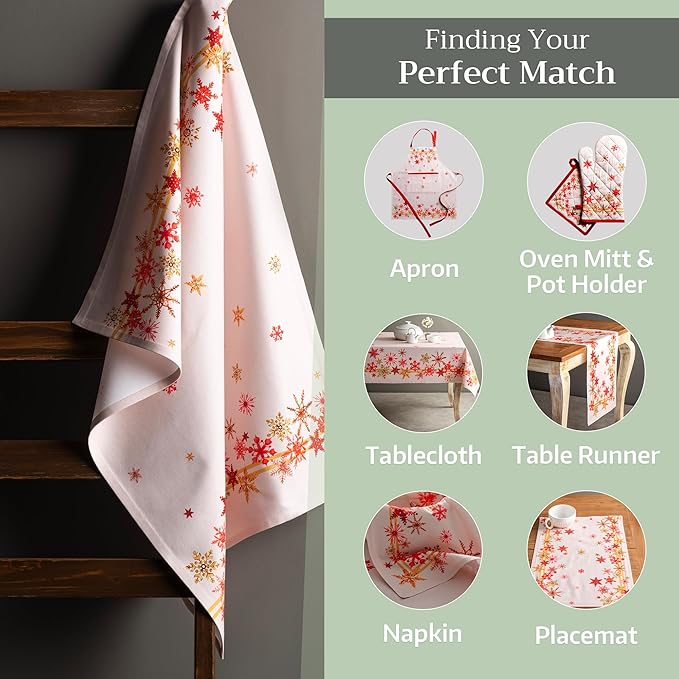 Maison d' Hermine Kitchen Towels Set of 3 100% Cotton 20" x 27.5" Reusable Cloth Tea Dish Towels Absorbent with Hanging Loop for Kitchen Dining Thanksgiving Christmas Decorations (Crystal Star)