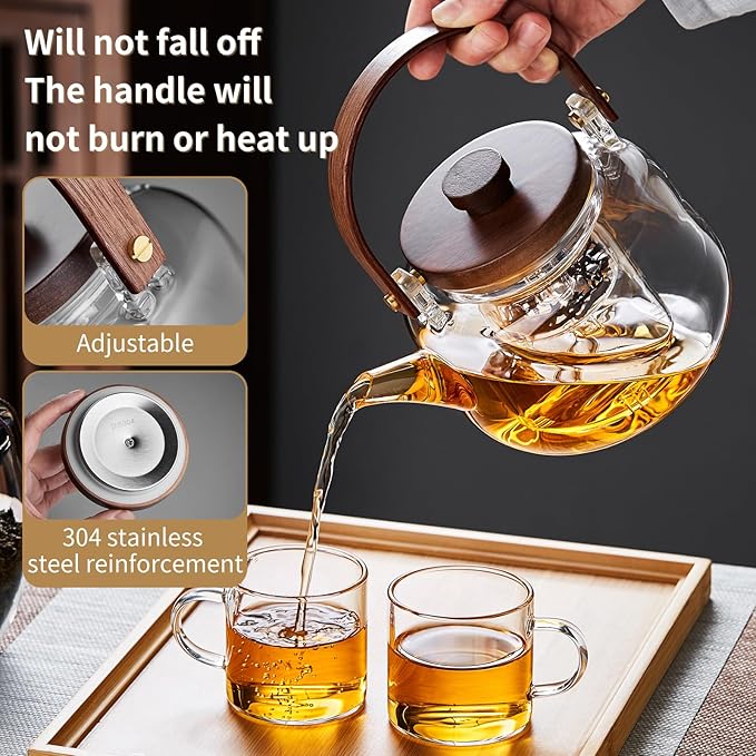 Glass Teapot with Infuser 1100ml/37.2 fl oz, Heat Borosilicate Glass Tea Pot with Infuser for Loose Leaf Tea, Stovetop Safe