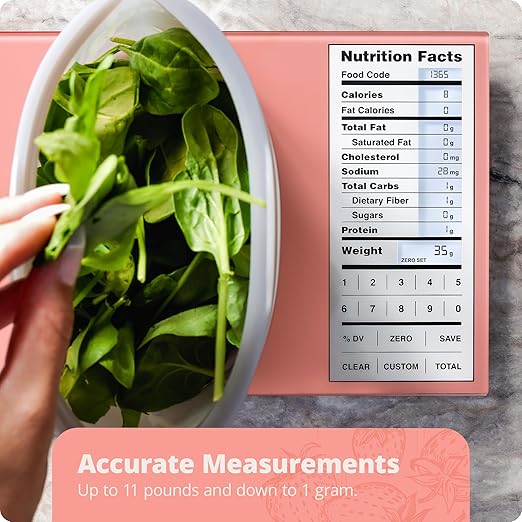 Greater Goods Digital Nutrition Scale – Accurate Macro and Calorie Tracking for Meal Prep, Weight Loss, and Healthy Eating | 2,000 Built-in Foods, Intuitive Nutrition Label Display, 11lb Cap, Pink