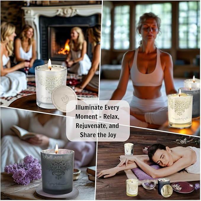 Luxury Scented Candle Gift Set – 3×7oz Crystal Glass Soy & Beeswax Aromatherapy Candles with Snuffer Lid & Wick Trimmer | Floral & Citrus Scents | Candles for Women, Home Scented & Relaxation