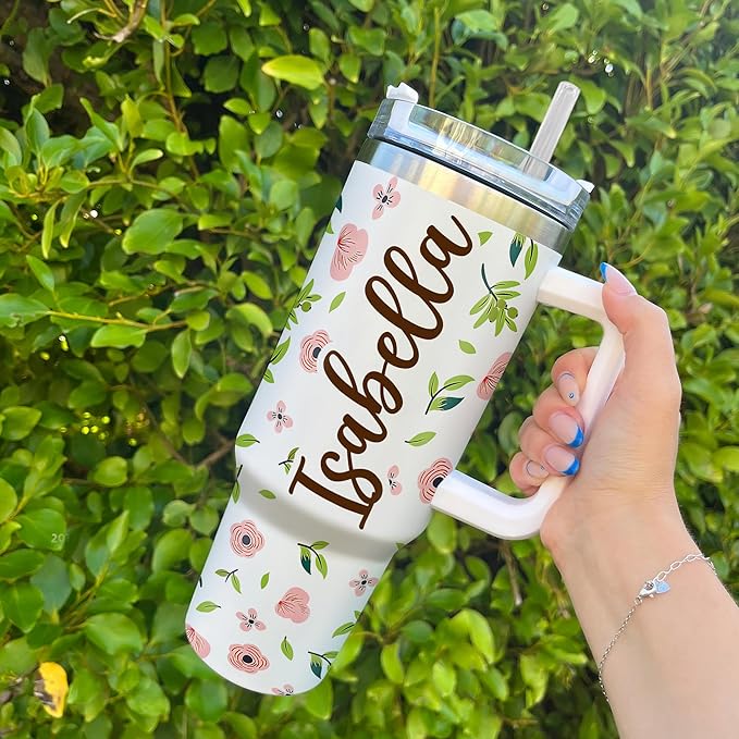 Personalized Sloth 40oz Tumbler with Handle and Straw Gifts for Animal Lovers, Sloth Stuff Gifts for Women Girls Daughters, Birthday Christmas Gift, Custom Name Stainless Steel Travel Cup