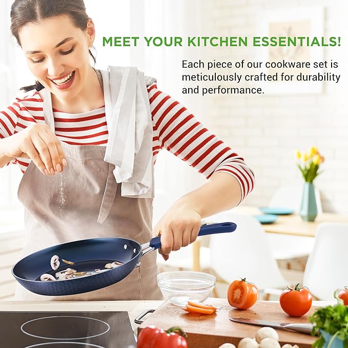 NutriChef 11-Piece Kitchen Cookware Set, Non-Stick Pots and Pans, Easy-to-Clean, Kitchen Utensils Set with Ceramic Coating for Home Cooking, Induction Safe, Diamond Pattern