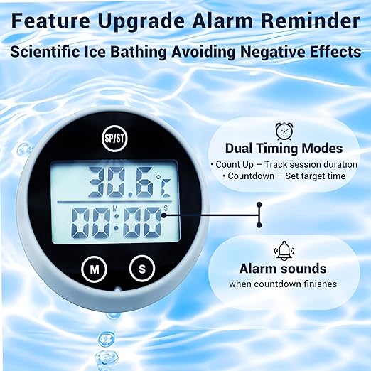 Ice Bath Thermometer, Cold Plunge Floating Thermometer with Timer, Waterproof Floating HD Display Timer, for Ice Baths, Hot Baths