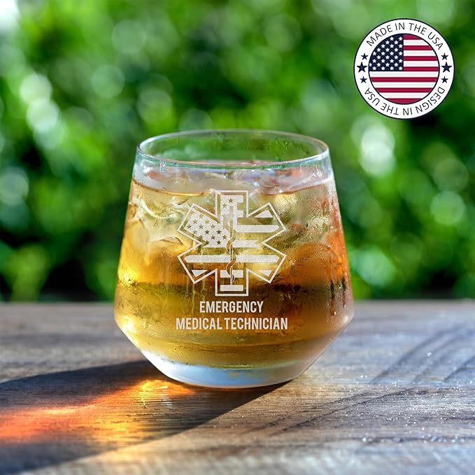 Personalized Star of Life Glass, Custom Whiskey Glass with Engraved Name & Text, Funny Gifts for Paramedics and EMTS, Christmas Birthday Gift for EMTs Emergency Nurse Friends Coworkers