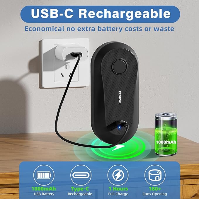 Auto Stop Can Opener, USB Rechargeable Electric Can Opener for Seniors & Arthritis, One-Touch Automatic Can Opener, Hands-Free, Smooth Edge, Compact, Cordless, Food-Safe Kitchen Gadgets