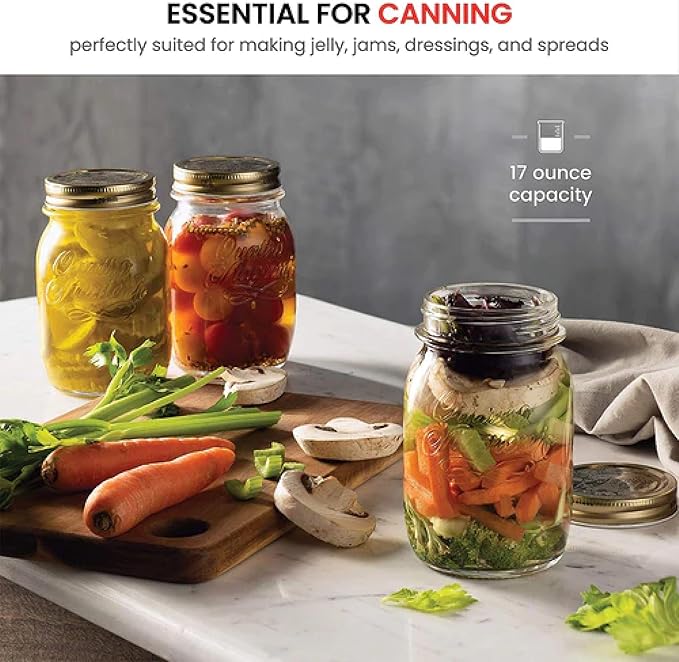 Bormioli Rocco Quattro Stagioni set of 4 Clear Airtight Mason Jars, 17 Oz. Made from BPA Free Durable Glass, Made In Italy.