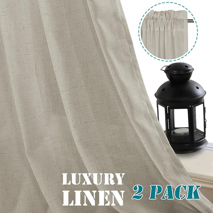 H.VERSAILTEX Linen Curtains Elegant Natural Linen Blended Curtains Energy Light Filtering/Rod Pocket Window Treatments Panels/Drapes for Living Room (Set of 2, Oatmeal, 52 inch W X 108 inch L)