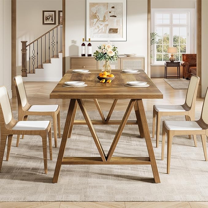 Tribesigns 63-Inch Dining Table for 4-6, Farmhouse Wooden Kitchen Table with Sturdy Legs, Rustic Rectangular Wooden Dinner Table for Home Dining Room (Rustic Brown)