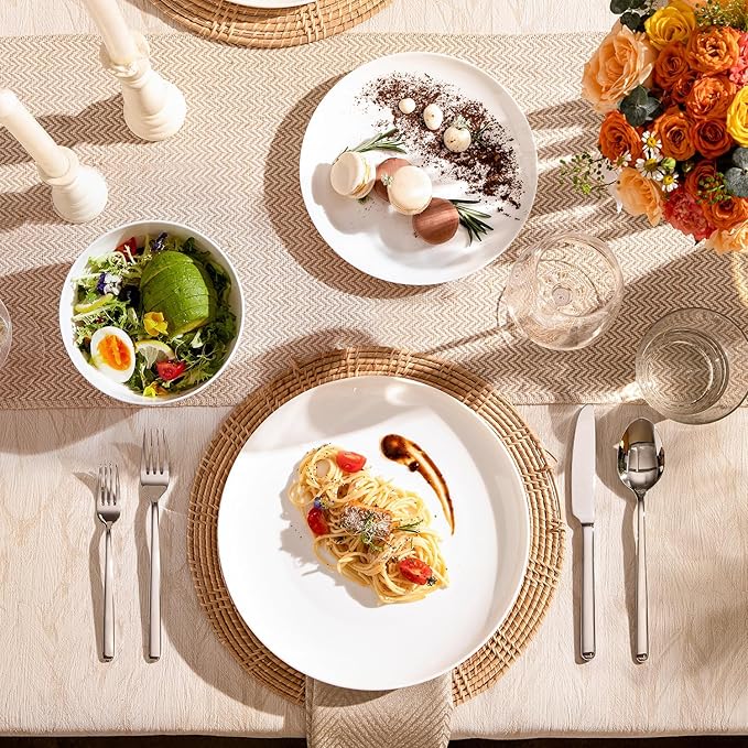 KINGSTONE Bone China Dinnerware Sets, 12-Piece Dinnerware Set for 4, Lightweight Durable, Dishwasher Safe, Tableware for Daily Use with Elegant Design, White