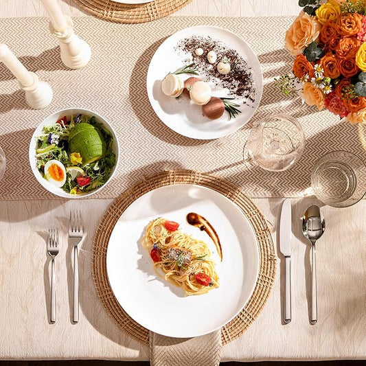 KINGSTONE Bone China Dinnerware Set for 4 with 20 Piece Silverware Set for 4, Dishwasher Safe, Tableware for Daily Use with Elegant Design