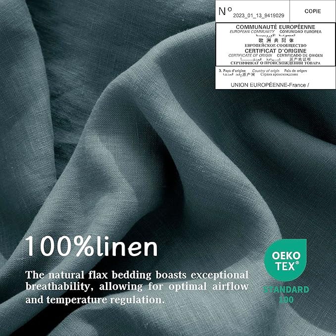 EVERLY 100% Pure Linen Duvet Cover Set Twin Size 68X90Inch 2pcs (1 Duvet Cover,1Pillowcases) Soft and Breathable for All Season with Coconut Button Closure, Suitable for Hot Sleepers-Aqua