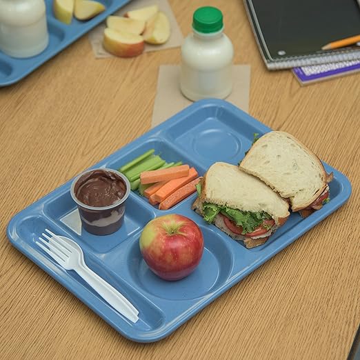 Carlisle FoodService Products Plastic Meal Tray Left-Handed Heavyweight Lunch Tray with 6-Compartments for Schools, Cafeterias, and Dining Halls, Melamine, 14 x 10 Inches, Sandshade