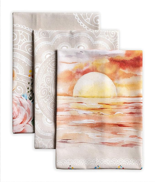 Maison d' Hermine Kitchen Towels Set of 3 100% Cotton 27.50" x 20" Reusable Cloth Tea Dish Towels Absorbent with Hanging Loop for Kitchen, Home, Dining, Cocktail Parties Spring/Summer (Ibiza - Beige)