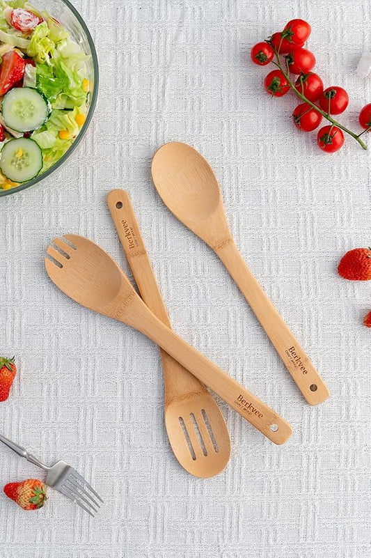 Bamboo Kitchen Utensils 6-Piece Set - Premium Non-Scratch Wooden Spoons and Spatulas for Everyday Cooking