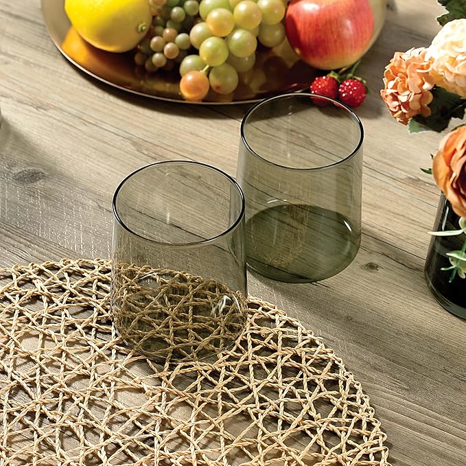 Joseph Sedgh Collection Smokey Grey Glass Tumbler Set of 4 – 16.5 oz Borosilicate Glassware – Durable, Lead-Free, Dishwasher Safe – Modern Grey Drinking Glasses for Home