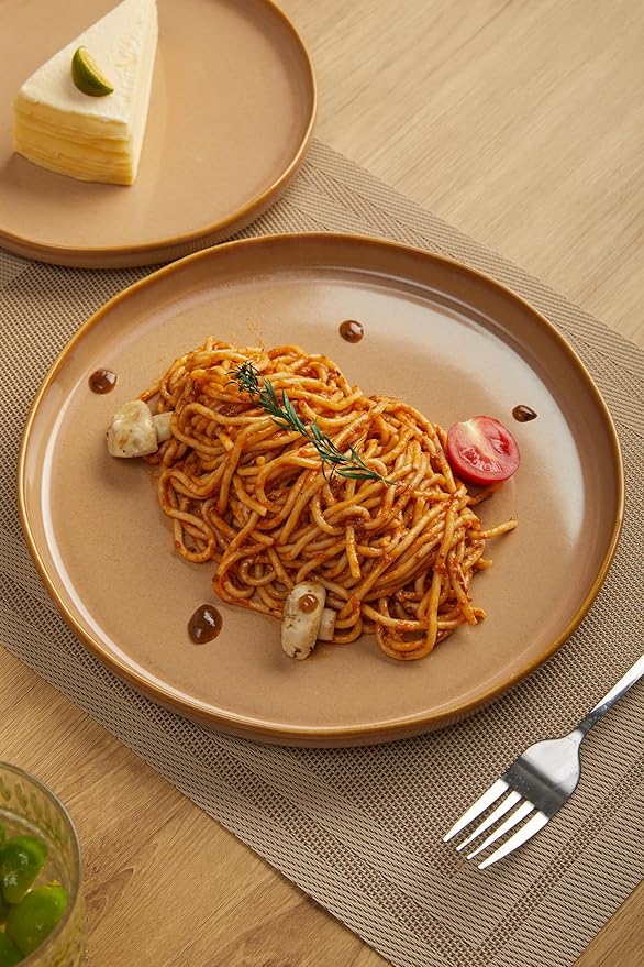 Handcrafted Dish Set for 8,24 Piece Rustic Brown Ceramic Plates and Bowls Set – Vintage-Inspired Dinnerware Sets for Hosting & Everyday Warmth