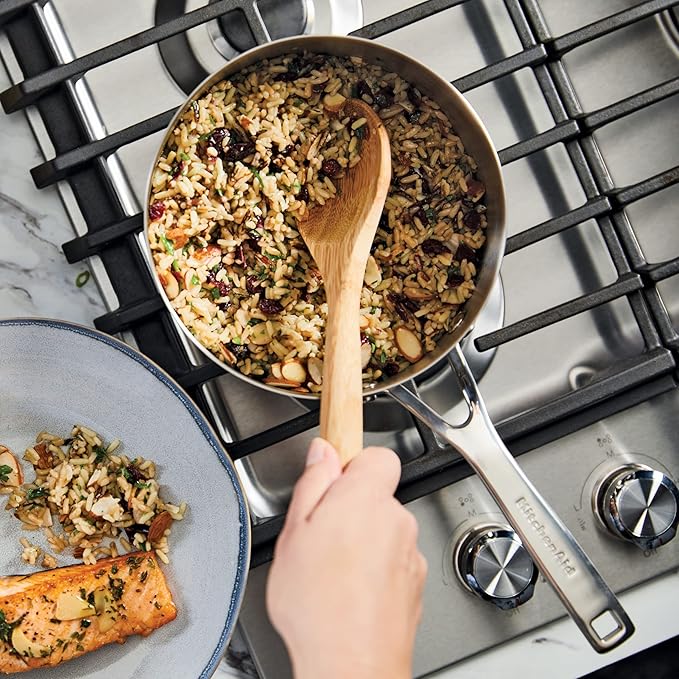 KitchenAid 3-Ply Base Brushed Stainless Steel Sauce Pan/Saucepan with Lid, 3 Quart - Brushed Stainless Steel