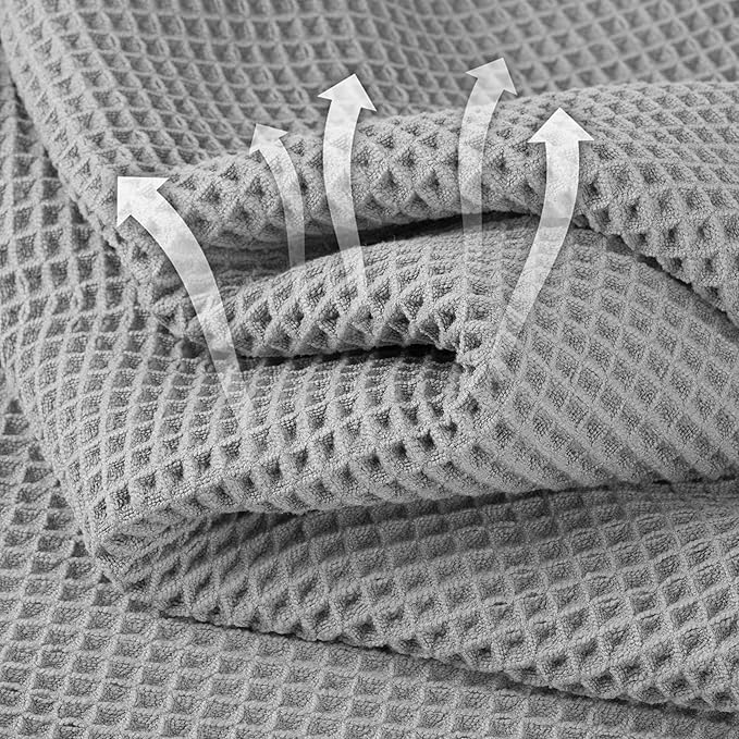 Microfiber Waffle Face Towels, 4 Pieces, Soft, Absorbent, Fast Drying, Lint Free (Silver)