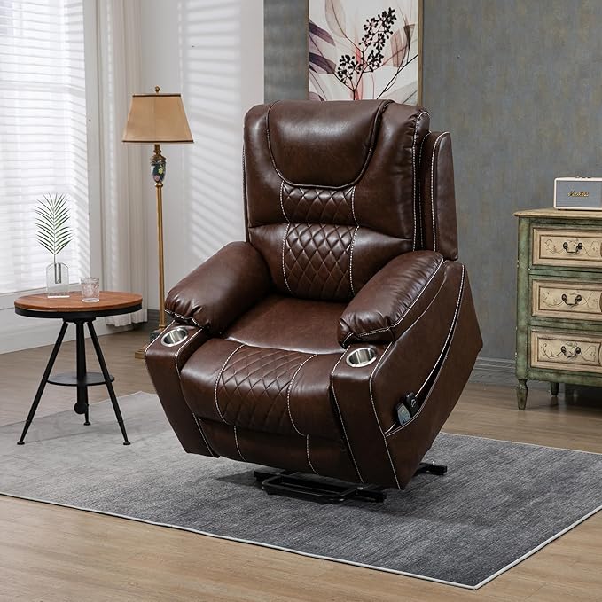 Power Lift Recliner Chair for Elderly with Massage and Heating, Ergonomic Electric Recliner Chair Single Sofa for Adults with Remote Control USB Port, Cup Holders, Side Pockets
