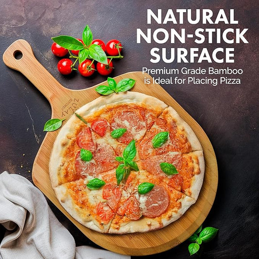 Zulay Kitchen Bamboo Pizza Peel – Large 15” Wooden Pizza Paddle with Long Handle – Easy-Glide Beveled Edge for Baking, Transferring & Serving – Durable Pizza Board for Oven, Stone & Grill