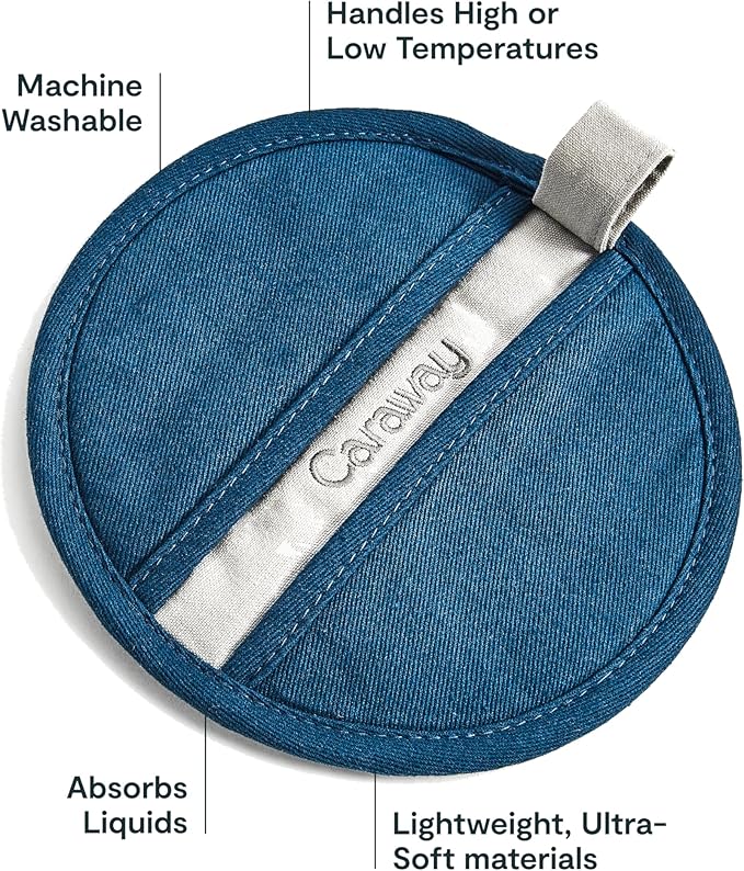 Caraway Pot Holders - 100% Organic Cotton Pot Holder - Double-Layer Stain Resistant Stitching - Resists High Heat & Low Cold Temperatures - Machine Washable - Navy