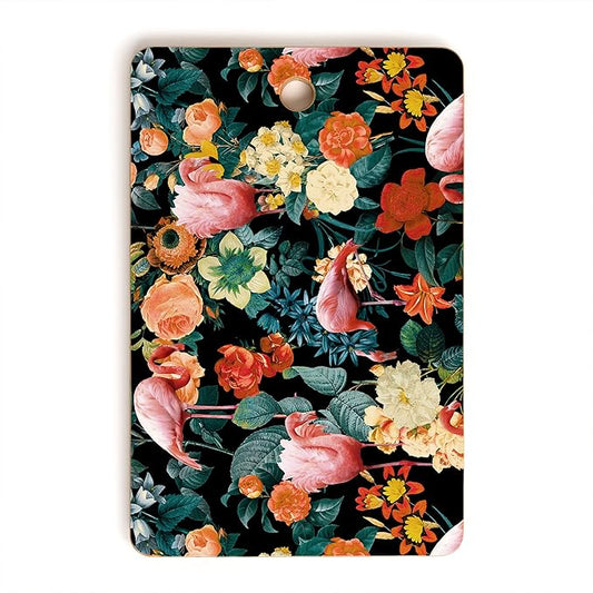 Society6 Bamboo Cutting Board- Kitchen Decor by Burcu Korkmazyurek - Unique Cutting Boards for Kitchen, 16" x 10.5" x 0.5", Floral And Flamingo II