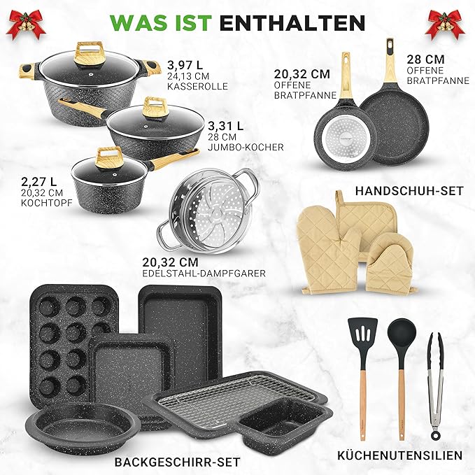 NutriChef 22‑Piece Non‑Stick Ceramic Pots and Pans Set – For All Cooktops Including Induction – PTFE & PFAS Free, Includes Bakeware & Utensils