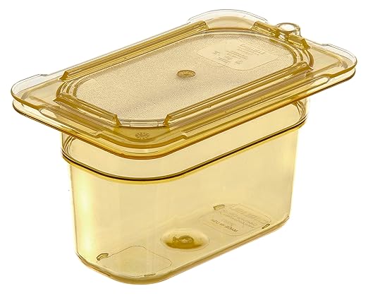 Carlisle FoodService Products StorPlus High-Heat 1/9-Size Food Pan, 4 Deep Food Storage Container with 1 Quart Capacity, High Heat Plastic, 1/9 Size, Amber, (Pack of 6)