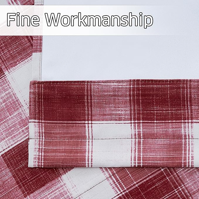 NICETOWN Christmas Plaid Valances for Kitchen, Farmhouse Style Rod Pocket Red Holiday Curtains 18 Inch Length, Xmas Window Treatments Tiers for Living Room, 52 x 18 inch, 1 Pair, Red & White