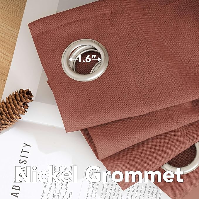 H.VERSAILTEX Living Room Linen Curtains Semi Sheer Curtains Nickel Grommet Curtain Energy Saving Light Filtering Window Treatments Panels for Bedroom, Rust, 2 Panels, 52 x 72 - Inch