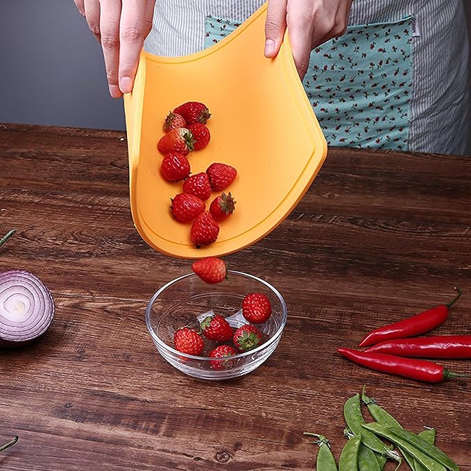 Liflicon Thick Cutting Boards for Kitchen Silicone Chopping Board Set of 2 Mid 12.6'' x 9.1”,Mini 9.1”x7.1” Non-slip Deep Drip Juice Groove Easy Grip Handle,Dishwasher Safe-Yellow