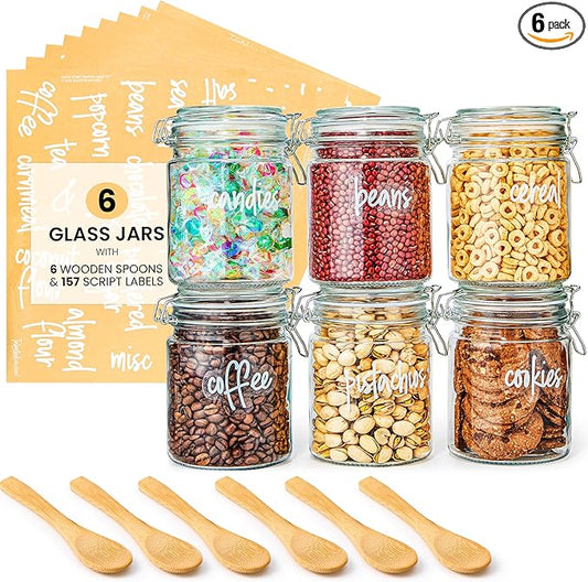 Talented Kitchen Airtight Mason Canning Jars - Multiuse Food Storage Containers with Lids for Canning Supplies & Homemade Food Storage - Clamp-Lid Glass Containers - 25 oz, Pack of 6