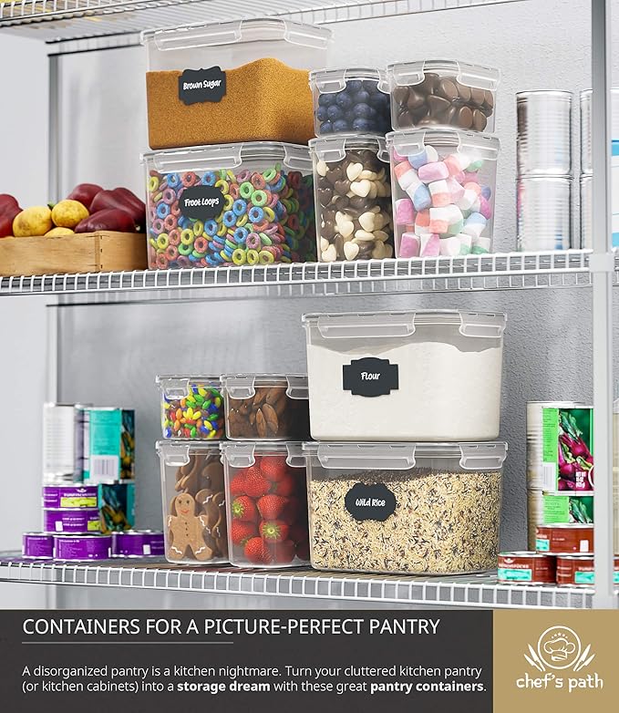 Chef's Path Airtight Food Storage Containers for Pantry & Kitchen Organization (12 PC Set) - BPA Free Bulk Canisters for Baking, Sugar, Flour & Supplies - Baking Storage Containers