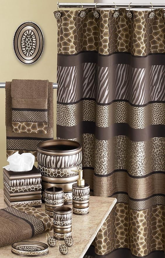 Zahari Home 4pc Safari Stripes Stylish Bathroom Accessories Set Hand Soap Dispenser, Tumbler, Tooth Brush Holder and Soap Dish Modern Classic Luxury Contemporary Decor Unique Design Stylish Bath Set