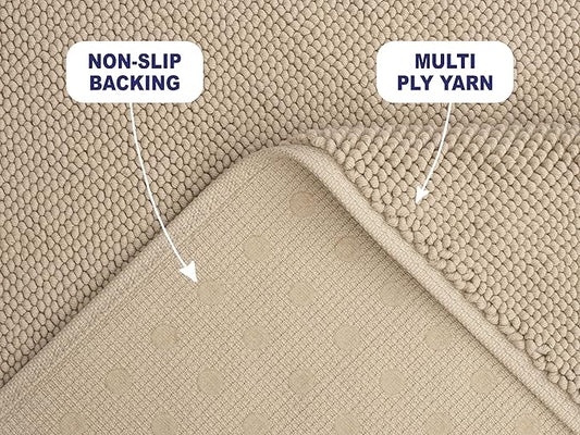 American Soft Linen Bath Rug, 20 in 34 in 100% Cotton Bath Mats Rugs for Bathroom, Slip Reducer Washable Shaggy Form Area Rugs, Beige Bath Rug