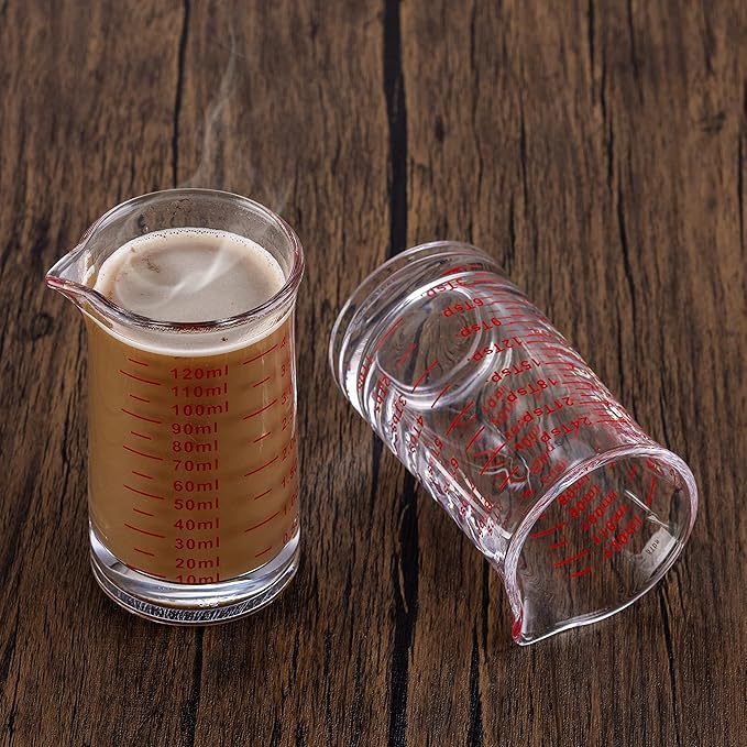 Ackers 4 Oz Glass Measuring Cup,Borosilicate Shot Glass with V-Shaped Spout(Pack of 2)