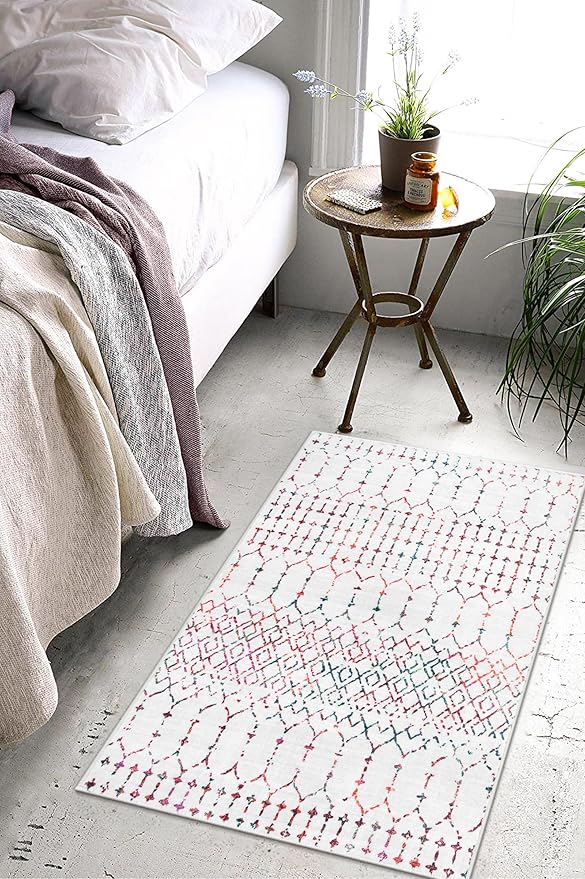 Lahome Moroccan Indoor Door Mats for Entryway - 2x3 Area Rug Non-Slip Backing Washable Rug for Kitchen Low-Profile Throw Soft Bath Rug, Colorful Print Distressed Front Door Rugs for Entrance Bedside