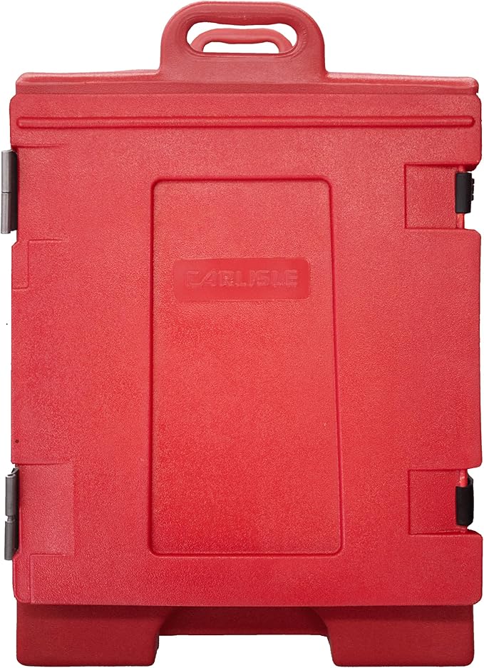 Carlisle FoodService Products Insulated Food Pan Carrier, Holds 5 Full or 10 Half 2.5" Pans (Sold Separately), Front-Loading Cateraide with Handles, Rugged PE Shell with PU Insulation, Red