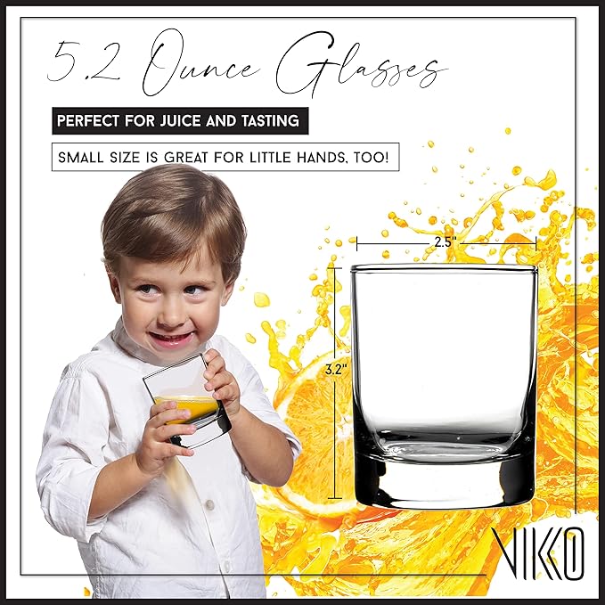 Vikko Juice Glasses 5.2 Ounce, Kids Tasting Glasses, Durable Heavy Base, Set of 12
