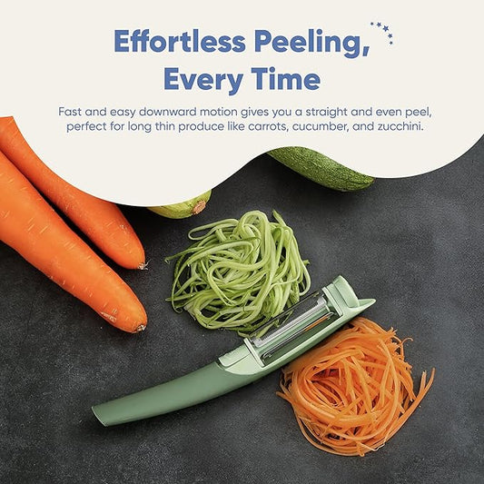 Chef’s Path Tri-Blade Side Peeler – Stainless Steel Blade Fruit Peelers for Kitchen – Vegetable Slicer Kitchen Tool, Serrated, Julienne Peeler and Blemish Remover