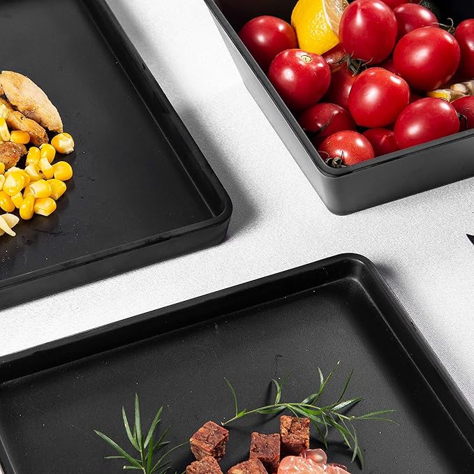 Melamine Dinnerware Sets - 12pcs Square Plates and Bowls Set, Dishes Set, Black