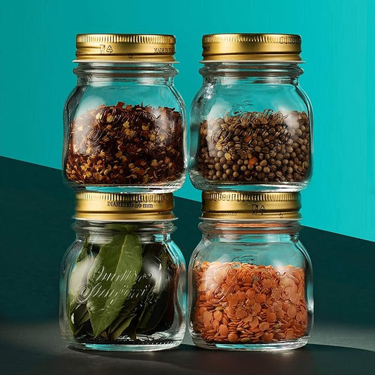 Bormioli Rocco Quattro Stagioni Small Glass Mason Jars 5 Ounce Mini Jars (6-Pack) with Metal Airtight Lid, For Jam, Jelly, baby food, Crafts, Spices, Dry Food Storage, Wedding favors, Decorating Jar