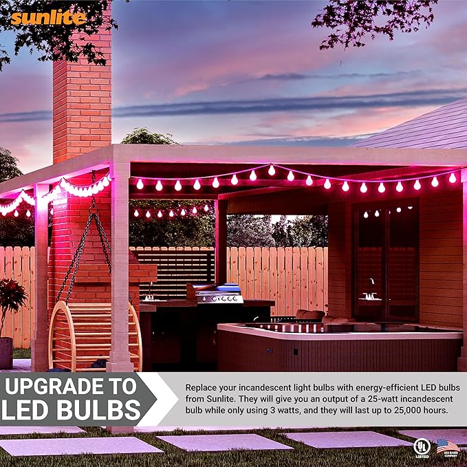 Sunlite 40473 LED A19 Colored Light Bulb, 3 Watts (25w Equivalent), E26 Medium Base, Non-Dimmable, UL Listed, Party Decoration, Holiday Lighting, 6 Count, Pink