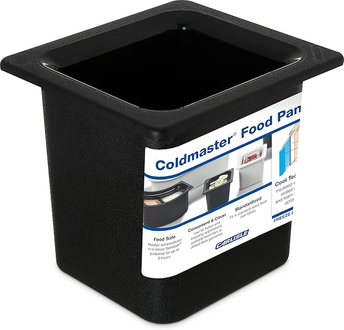 Carlisle FoodService Products CM110503 Coldmaster ABS High Capacity Sixth Size Food Pan, 1.70 qt Capacity, 6-7/8" Length x 6-1/4" Width x 6-3/8" Height, Black