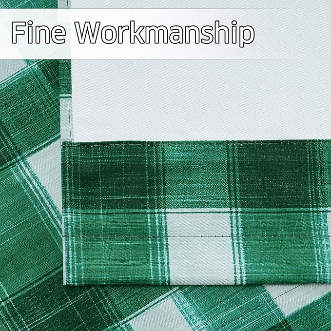 NICETOWN Christmas Kitchen Plaid Curtains Valances for Window, 18 Inch Cafe Curtains Farmhouse Small Window Valances for Home Decor, Rod Pocket, 2 Panels, Green & White, 52" W x 18" L