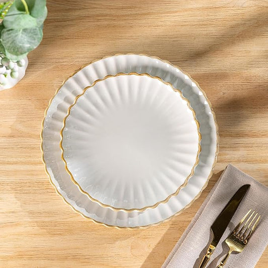 GBHOME Stoneware Dinnerware Sets for 4,Handcrafted Embossed Design Reactive Glaze Ceramic Plates and Bowls, Dishwasher and Microwave Safe, Service for 4(12pcs)