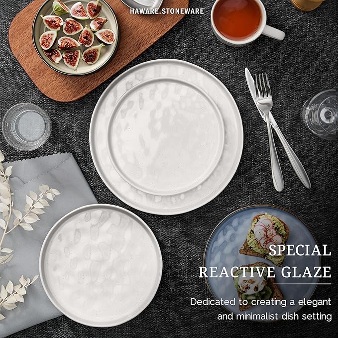 HaWare Dinnerware Sets, 18-Piece Plates and Bowls Set, Stoneware Dish Set for 6, Ceramic Dinnerware for Home Restaurant, Chip and Scratch Resistant, Microwave and Dishwasher Safe, Speckled White