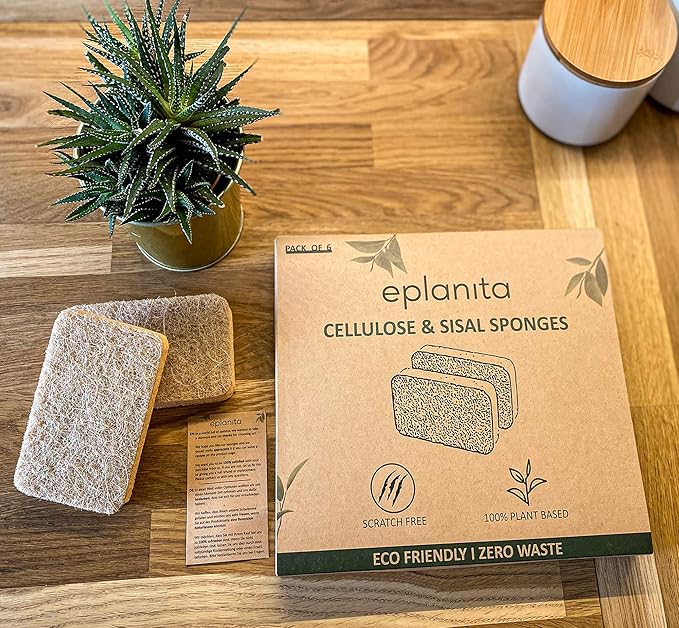 eplanita Natural Plant Based Scrub Sponges (12 Pack), Non-Scratch, Biodegradable Eco Scourers for Kitchen and Bathroom